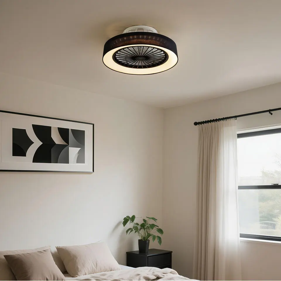 Qazqa plafondventilator emily zwart ge?ntegreerde led