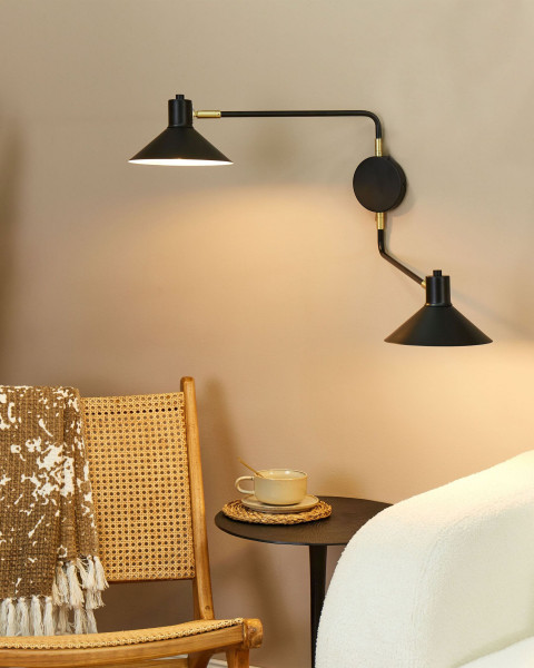 Lampa ścienna stalowa 2-punktowa czarna