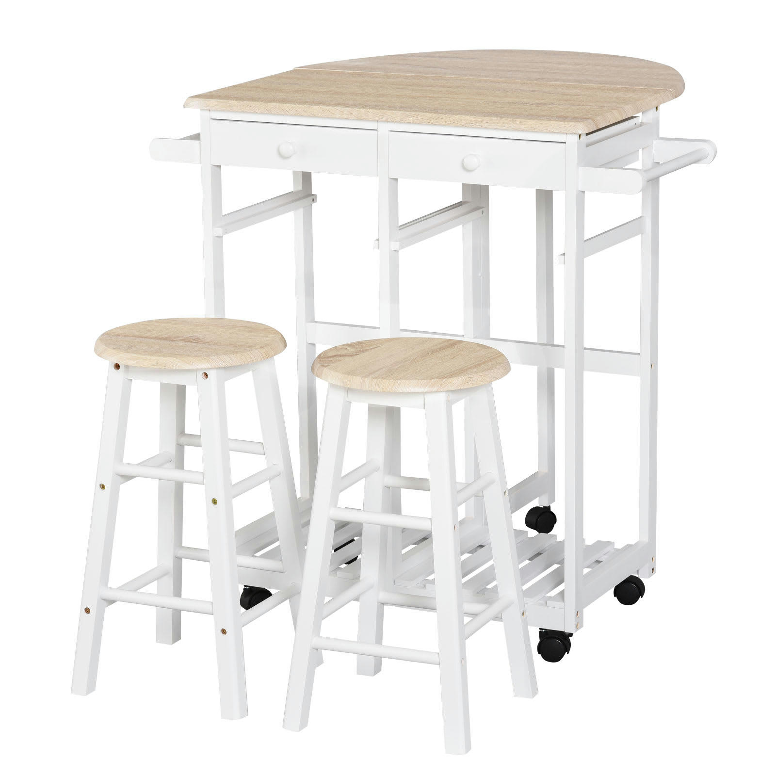 - Ensemble table de bar pliable sur roulettes et 2 tabourets