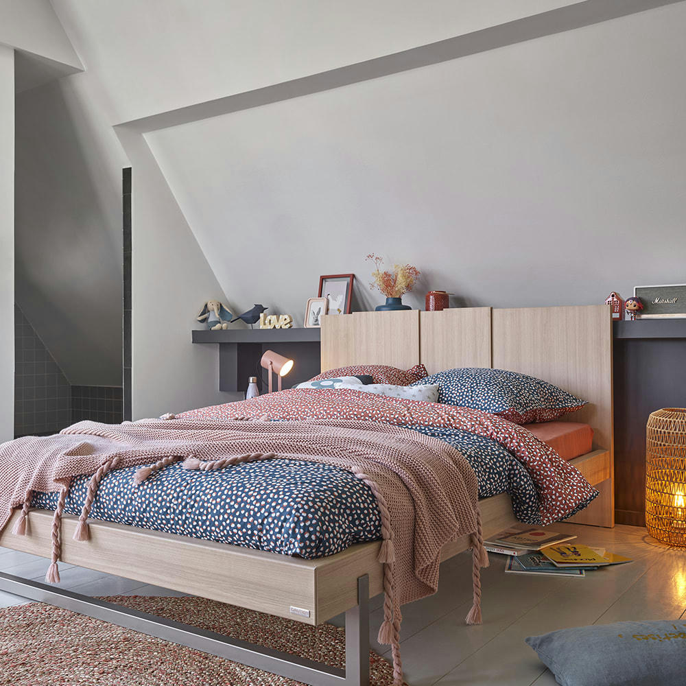 GRAPHIC - Lit 140 cm effet bois finition bois