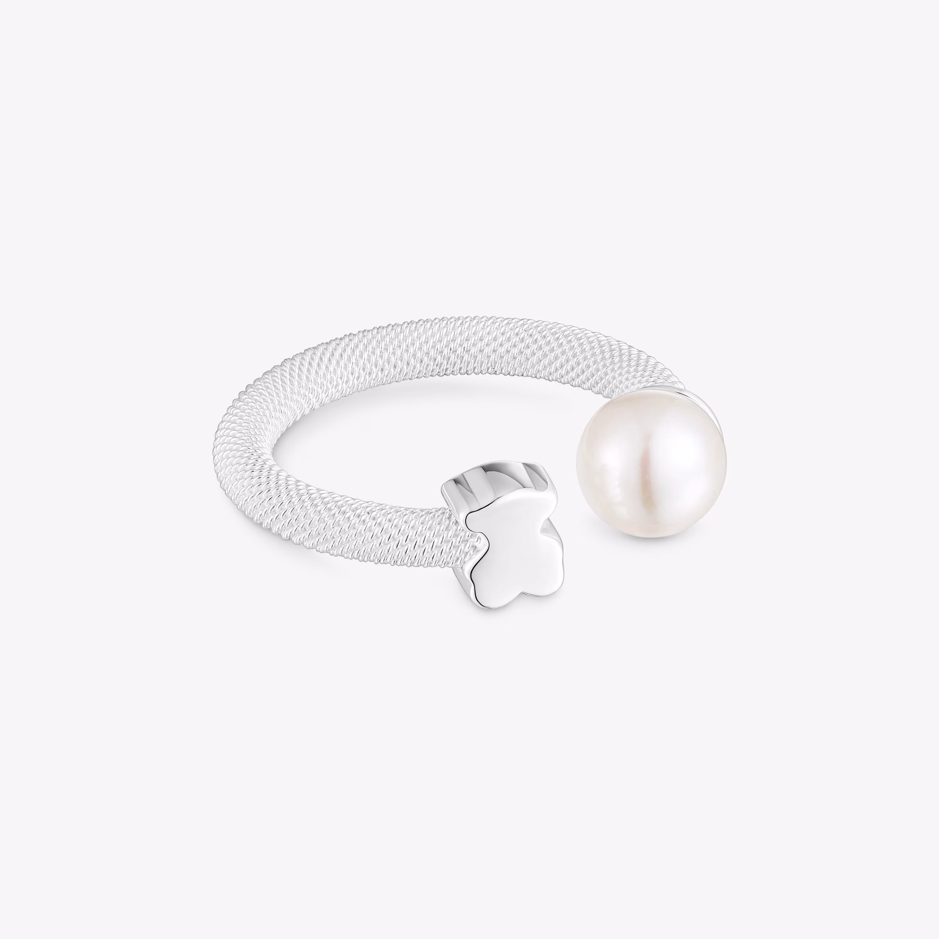 Anillo abierto de plata y perla cultivada Icon Mesh