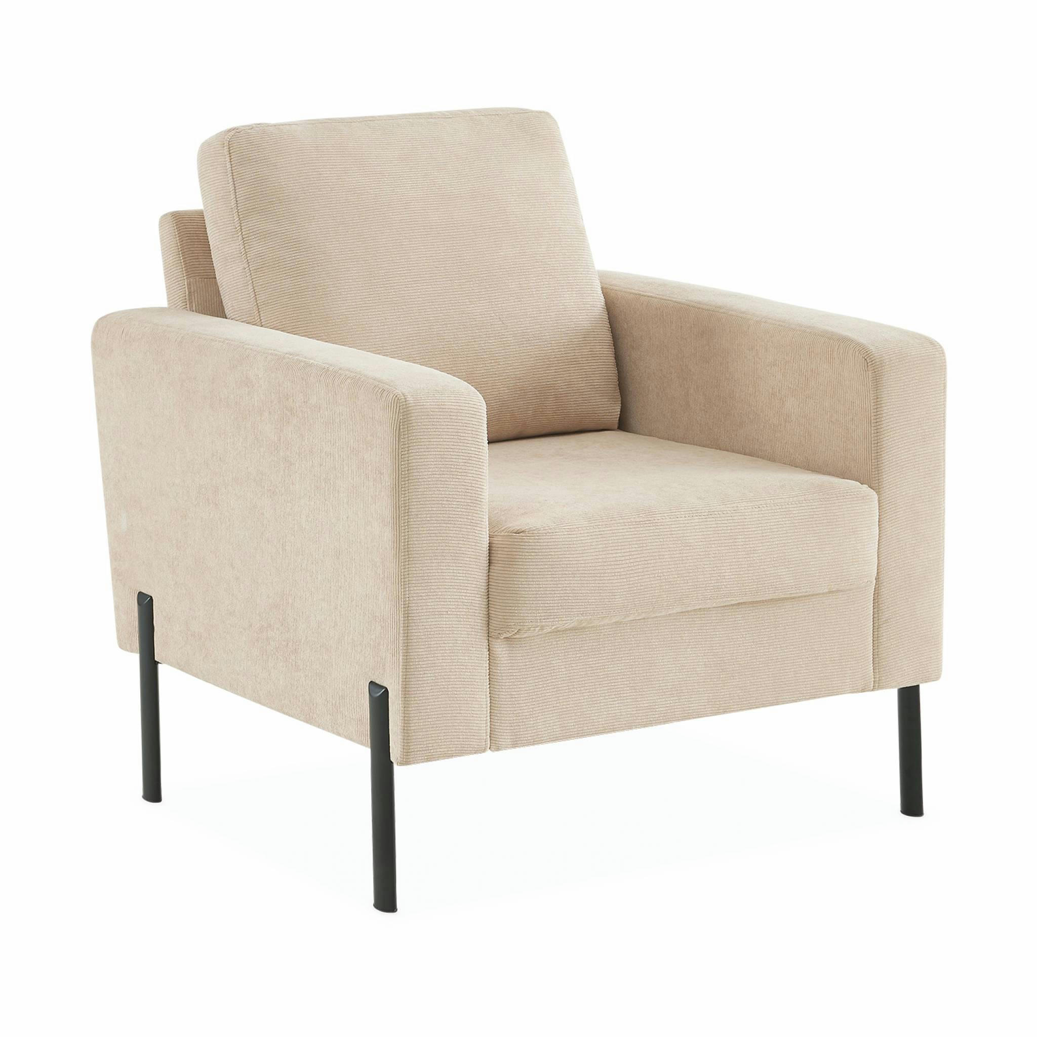 BJORN - Fauteuil en velours côtelé beige