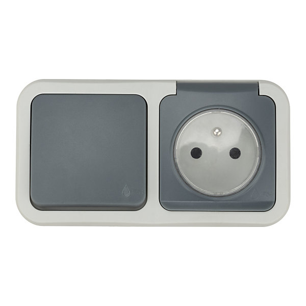 Ensemble 1 prise avec terre monobloc et 1 interrupteur va-et-vient étanche Jacobsen Malinn