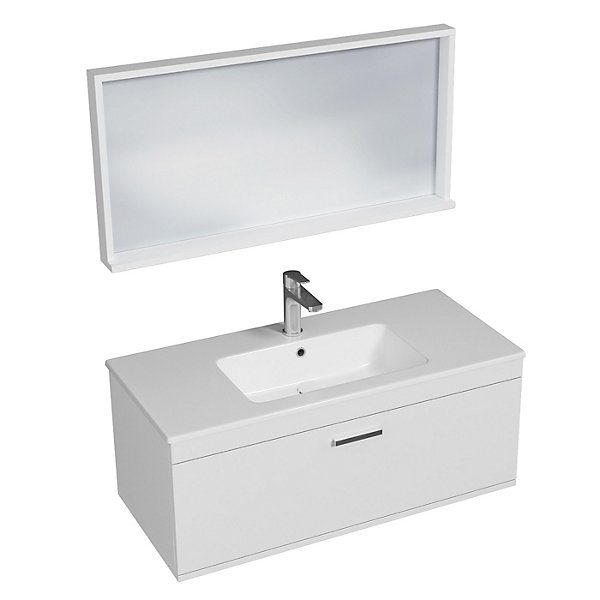 Meuble salle de bain simple vasque RUBITE 1 tiroir Blanc L. 100 cm   miroir cadre - Saniverre