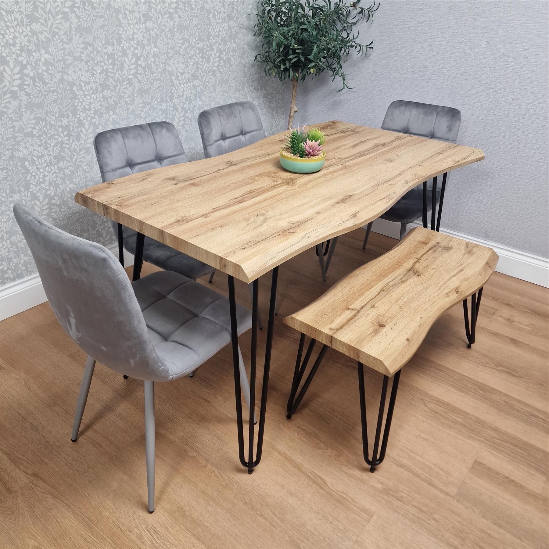 KOSY KOALA Dining Table Set With Bench And 4 Grey Velvet Chairs Modern Dining Room Furniture