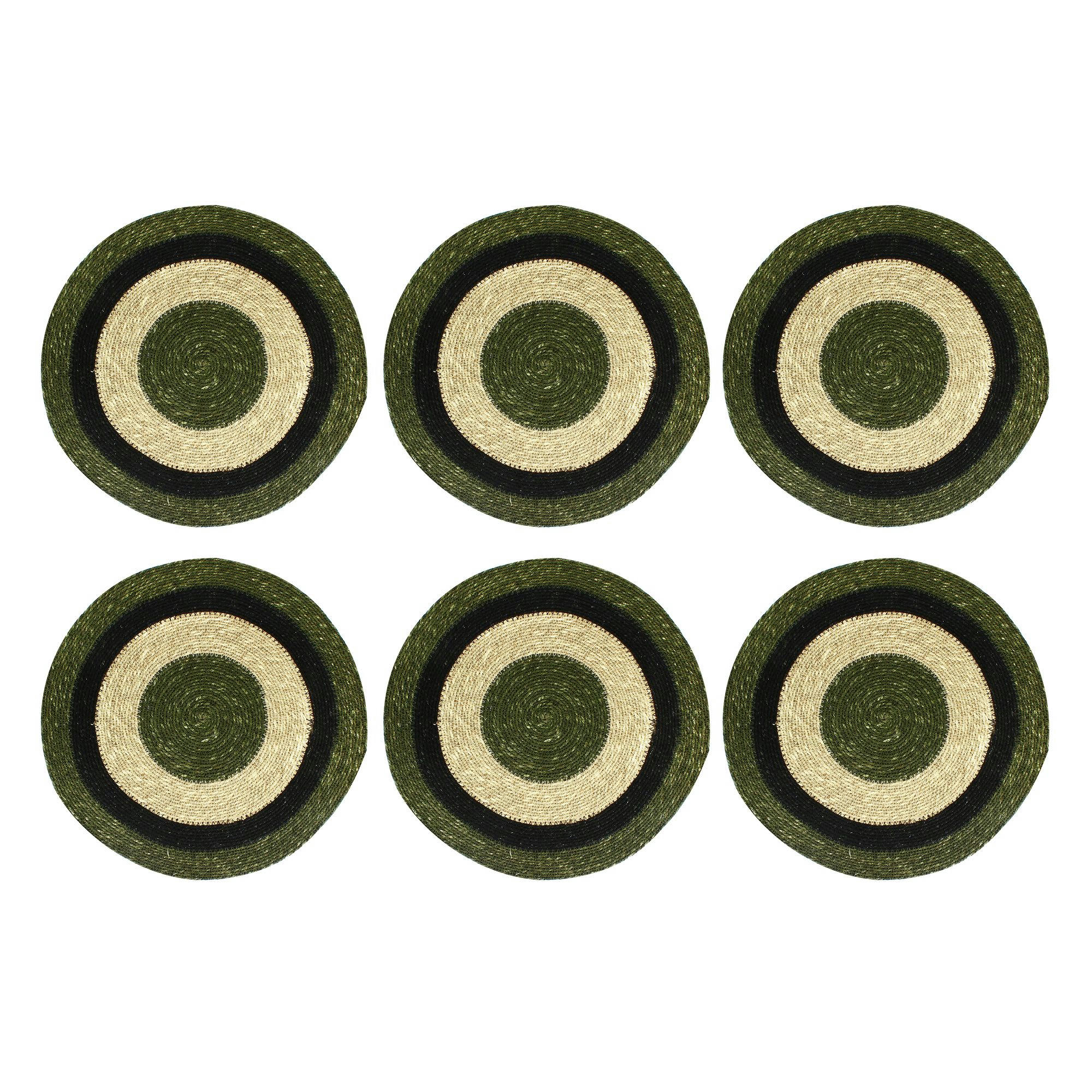 LUNA - Lot de 6 sets de table vert en jonc de mer Ø38cm