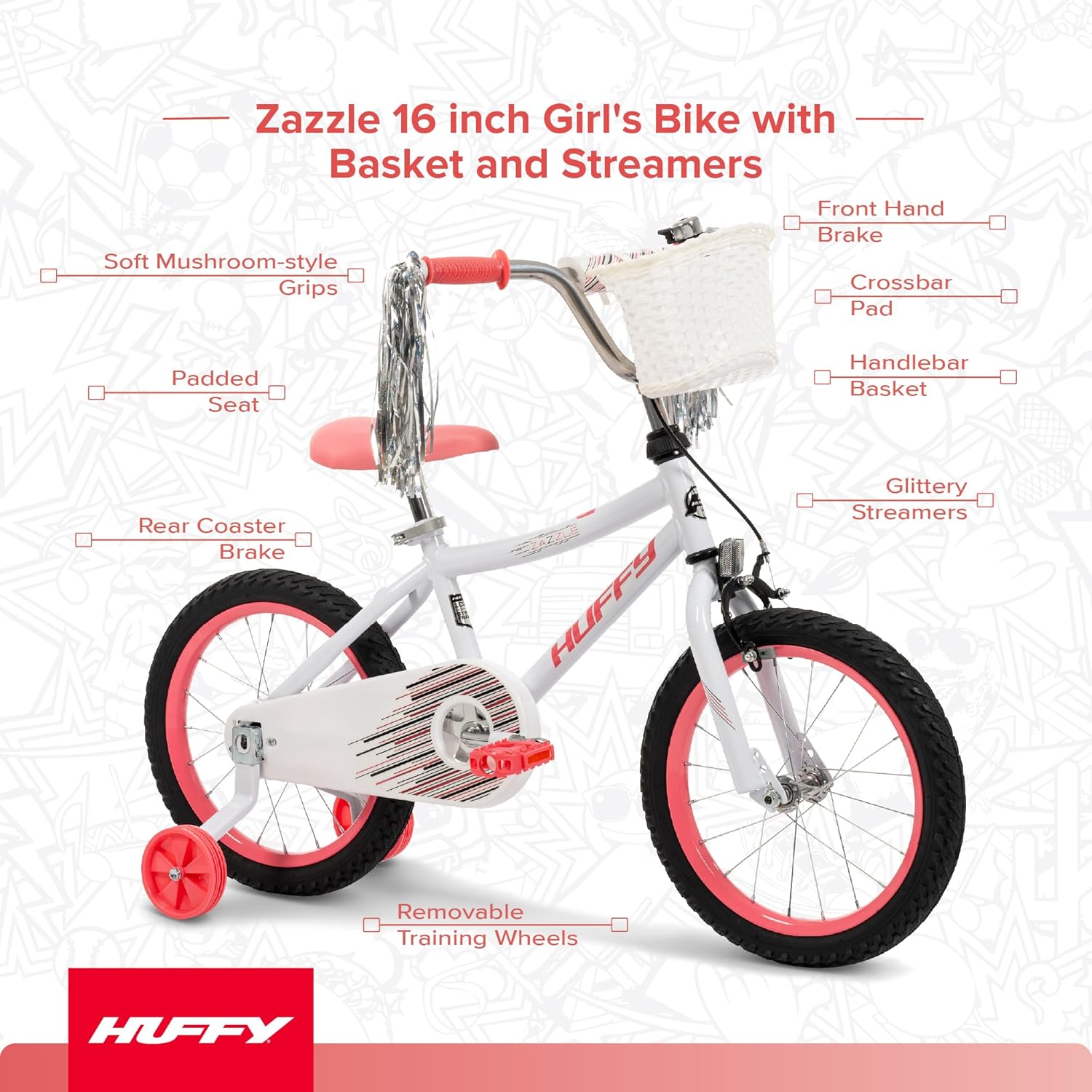 Huffy Kids 12/16 Inch Bikes, Multiple Color Options Available, Ideal for Ages 3+ Years Old, EZ Build Assembly, Removable Training Wheels, Chain Guard for Safety, Fun and Playful Designs