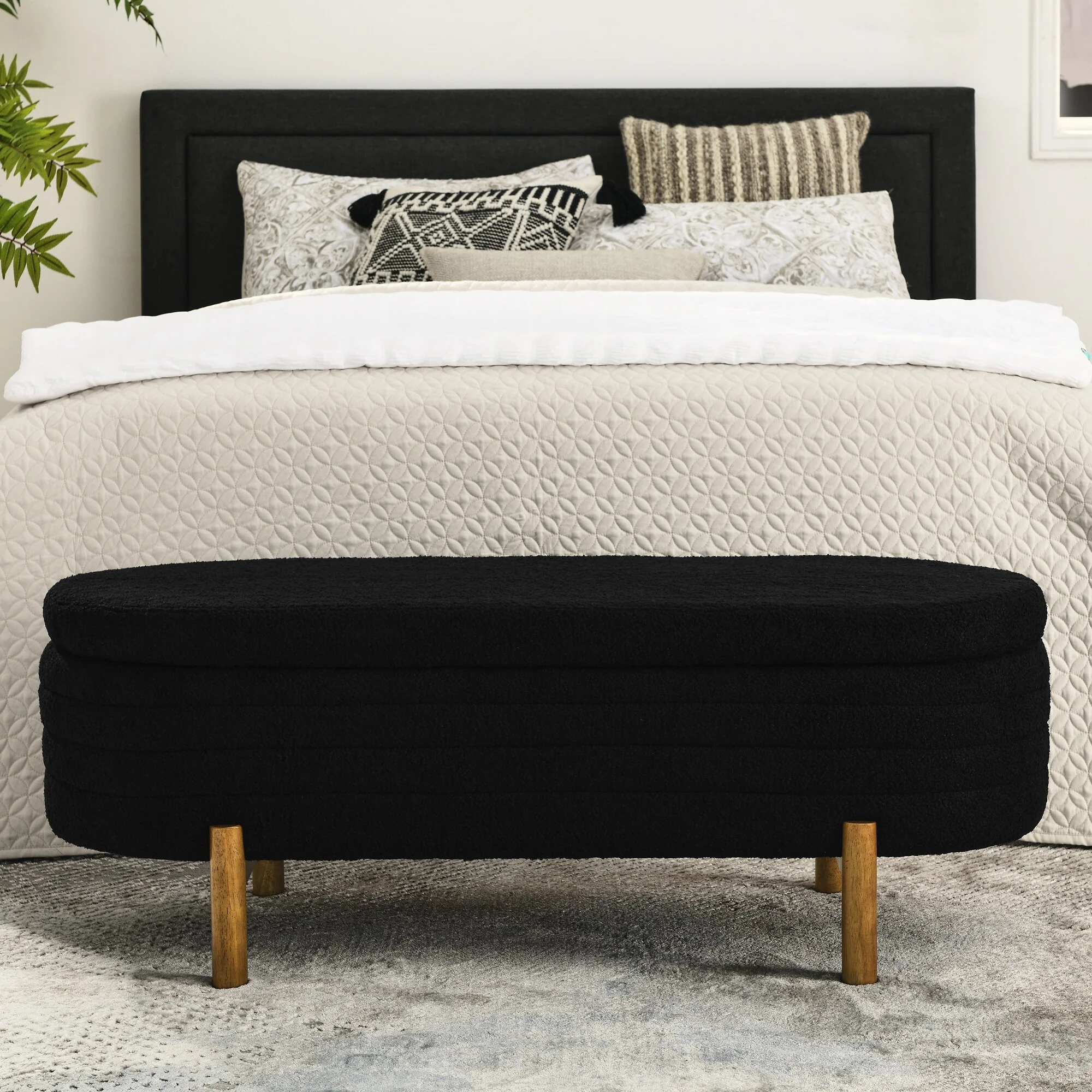 Ottoman Oval Storage Bench,Rubber Wood Legs