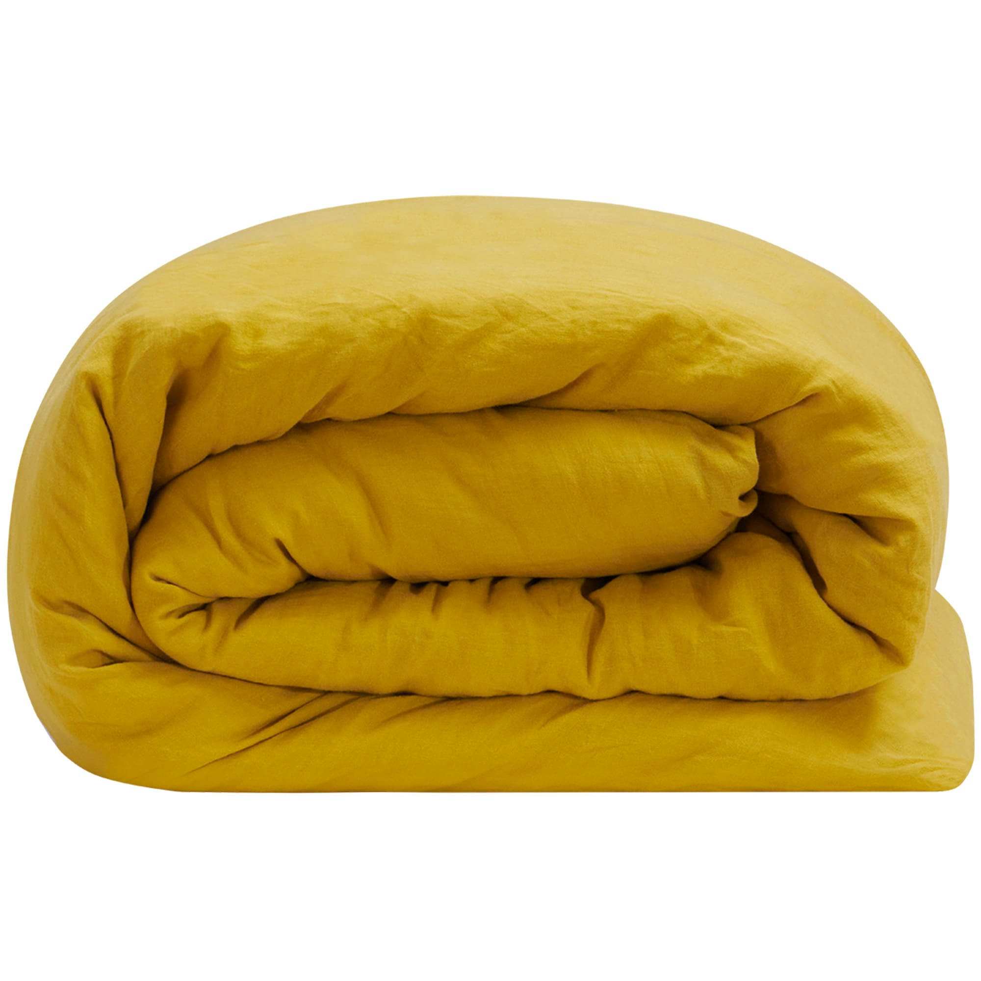 PARURE LIN - Housse de couette en lin jaune 240x260cm  + 2 taies jaune 50x70cm