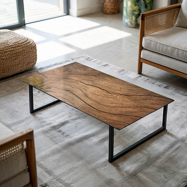 Dessus de table en verre trempé Wallfluent 140x70 cm Motif bois