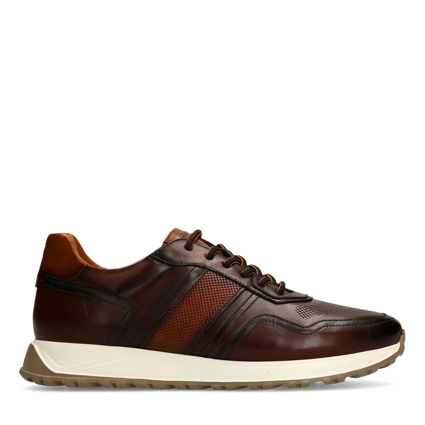 Manfield Bruine leren sneakers