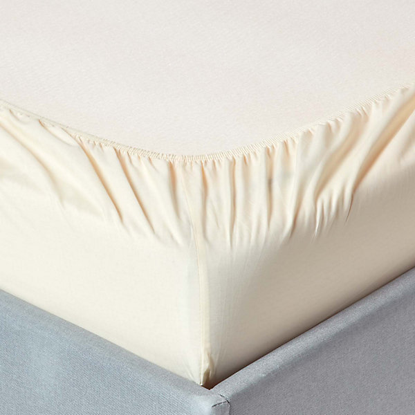 Drap-housse uni 140 x 190 cm 100 % coton égyptien 200 fils coloris crème - HOMESCAPES