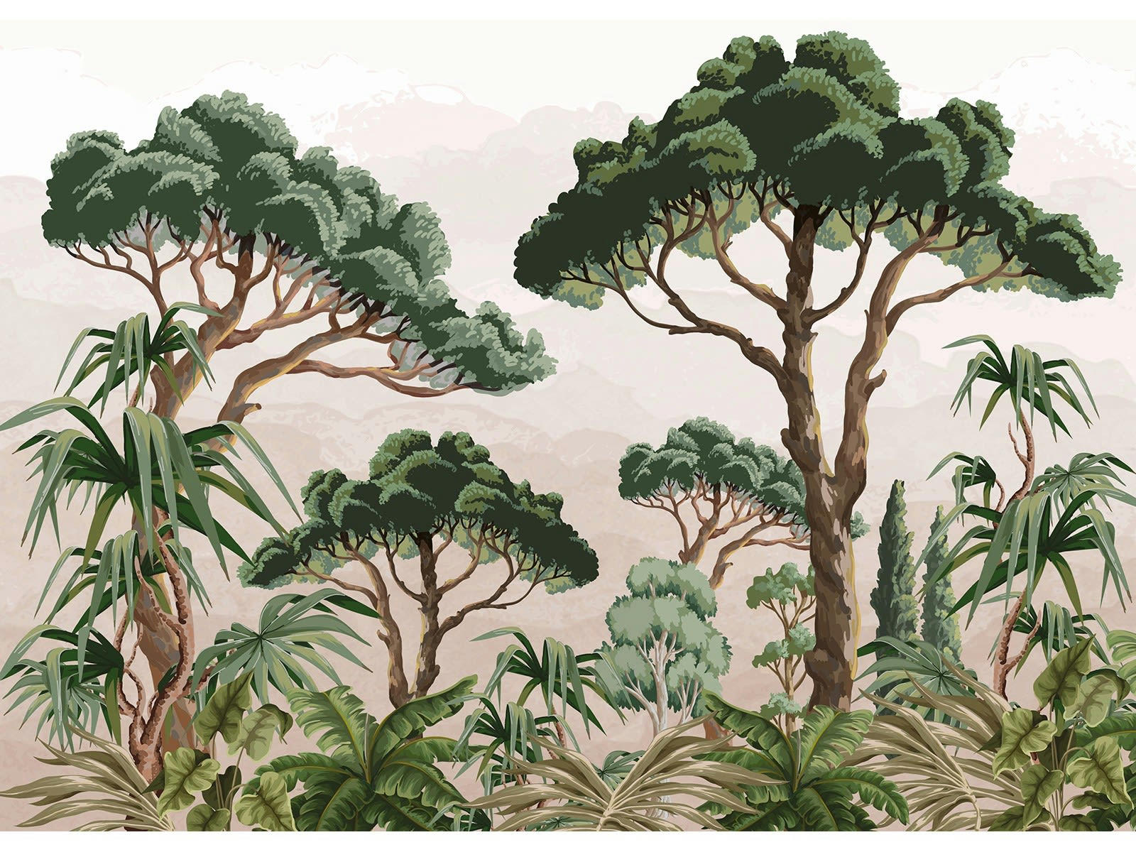 JARDIN MÉDITERRANÉEN - Papier peint panoramique adhésif vert 350x250cm