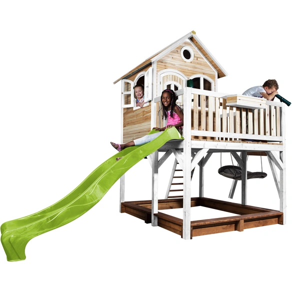 Kinderspielhaus »Liam«, BxHxT: 613 x 291 x 277 cm, Holz, braun/weiß/lindgrün