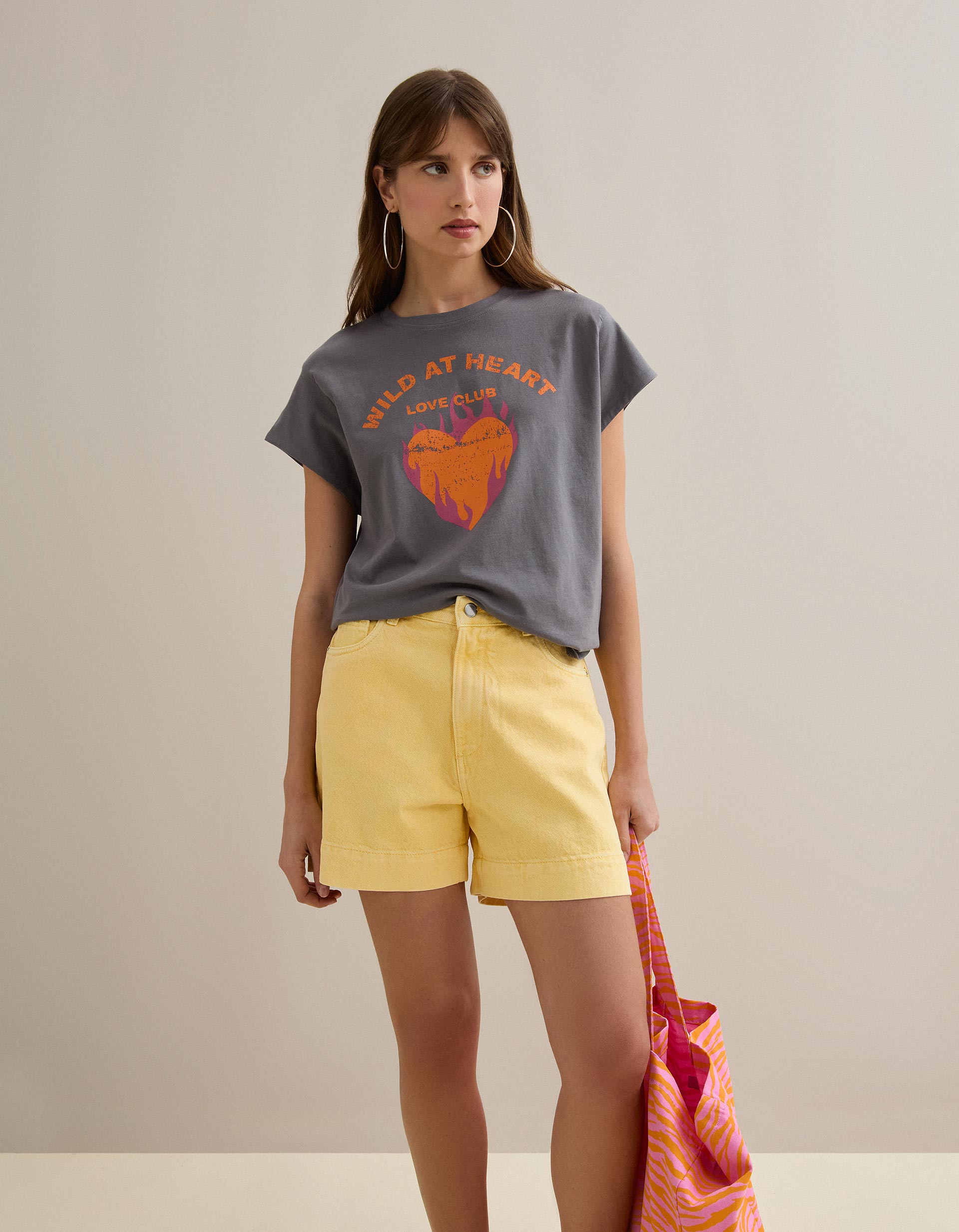 T-shirt Estampada, Mulher, Cinzento