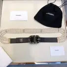 Chanel Belt In Black Imitation Pearls With Gold-Toned Square Metal and Strass Women Belt 30MM