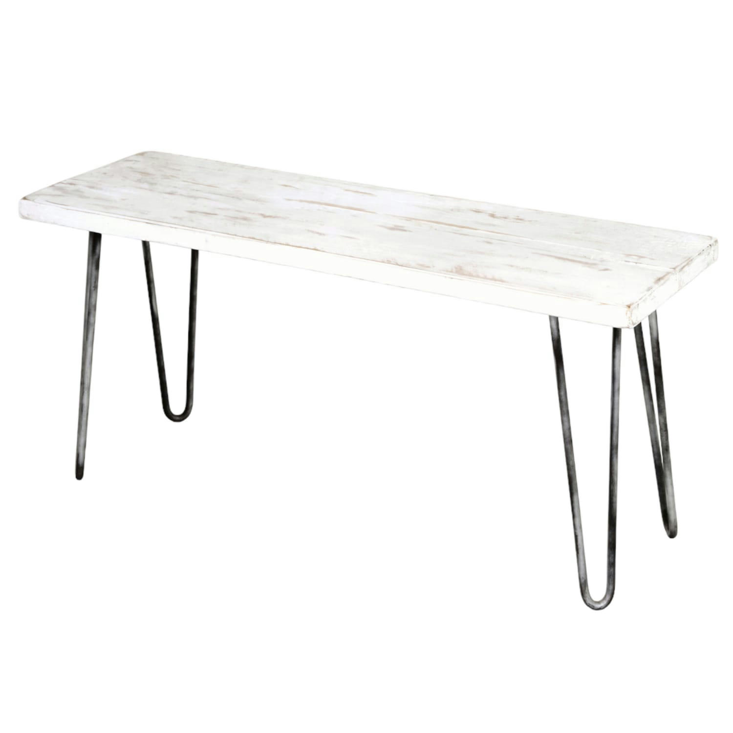 HANIEL - Banc en bois  de couleur blanc vielli