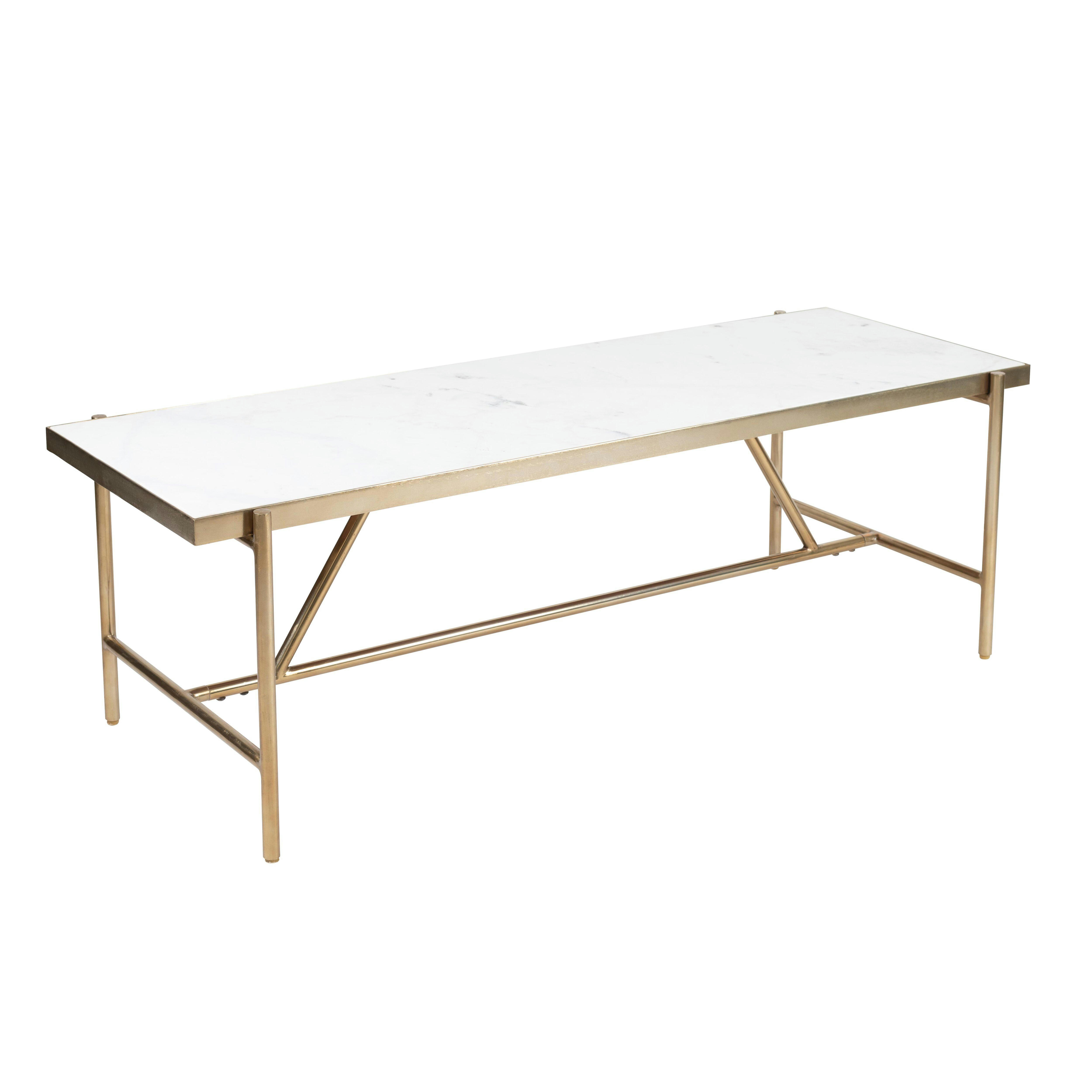PAHELI - Table basse rectangulaire en marbre 120 cm blanc