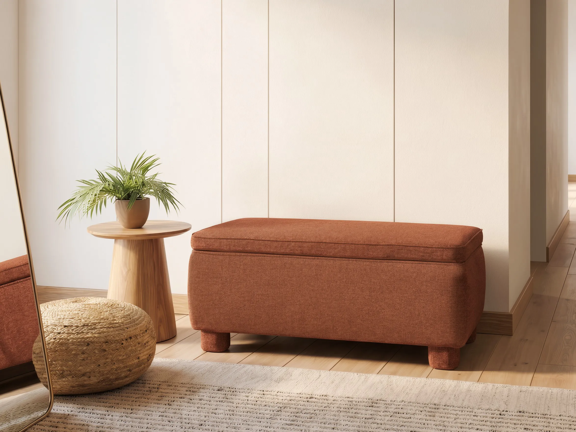 Upholstered Storage Bench ITHACA Fabric Golden Brown