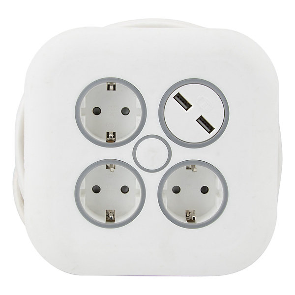 Enrouleur Schuko 3 prises   2 USB 7m Zenitech