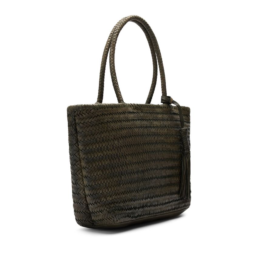 Manfield Groene gevlochten suède schoudertas