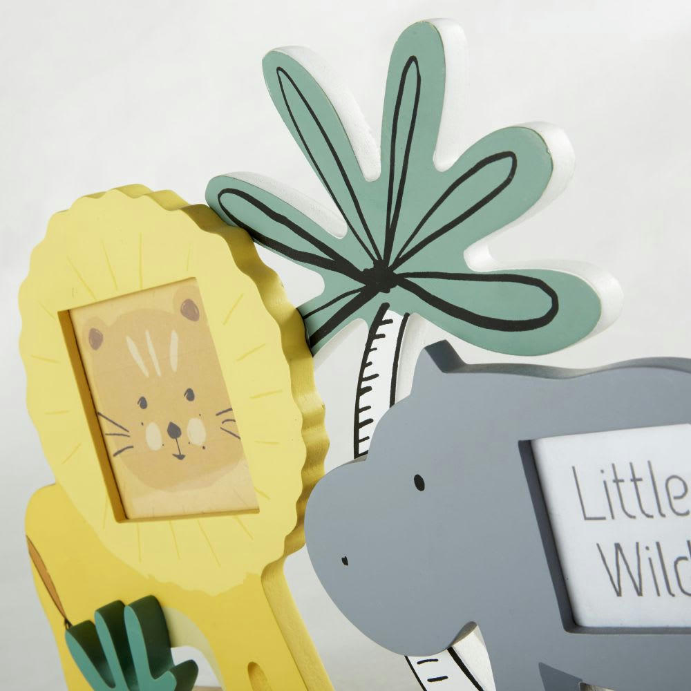 MINI JUNGLE - Cadre multivues 2 photos lion jaune et hippopotame gris 30x25
