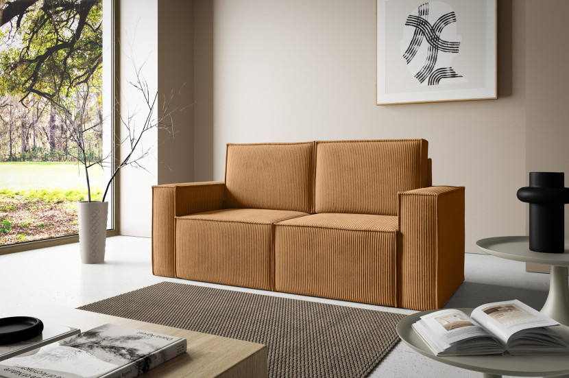 Sofa sztruksowa ORTO dwuosobowa w kolorze Musztardowym
