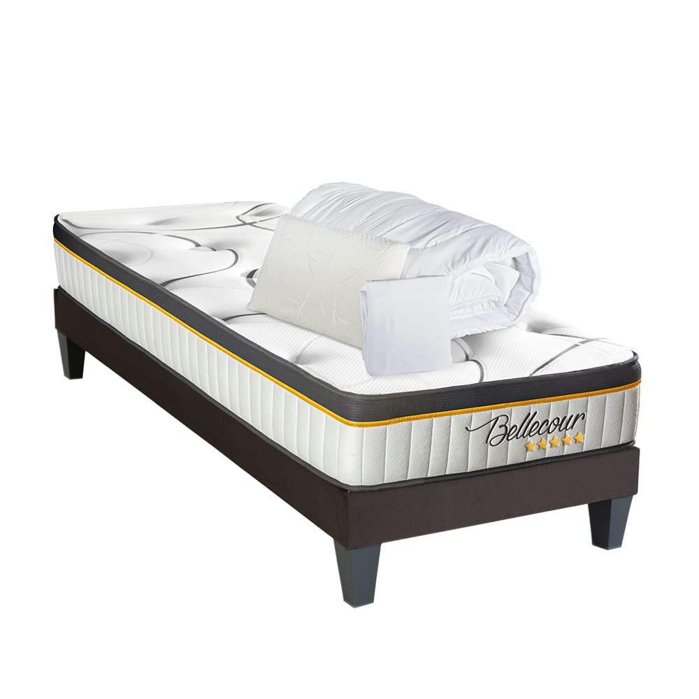 BELLECOUR 3.0 - Ensemble  90x190  Matelas Ressorts + Sommier + Accessoires