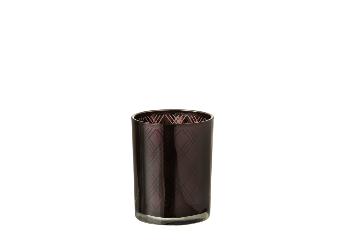 J-Line theelichthouder Ruit - glas - donkerpaars - medium - 2 stuks