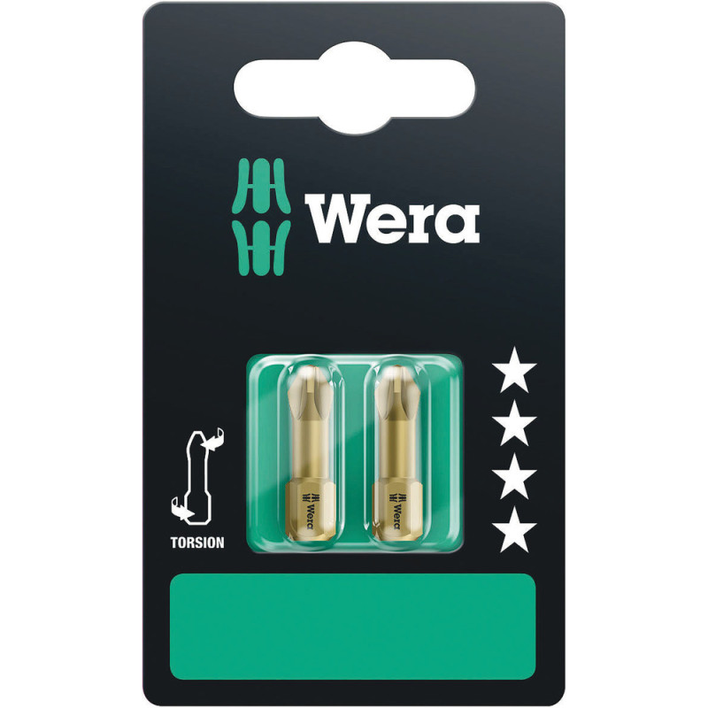 Embout de vissage Torsion Pozidriv 3 x 25 mm 2 pièces WERA