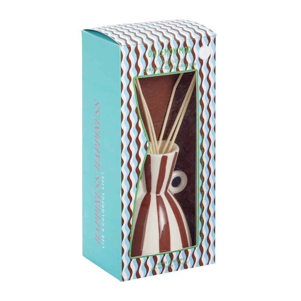 Diffuseur de parfum à bâtonnets 100ml céramique rayures Ø9,5&times;H15,5cm (2 modèles)