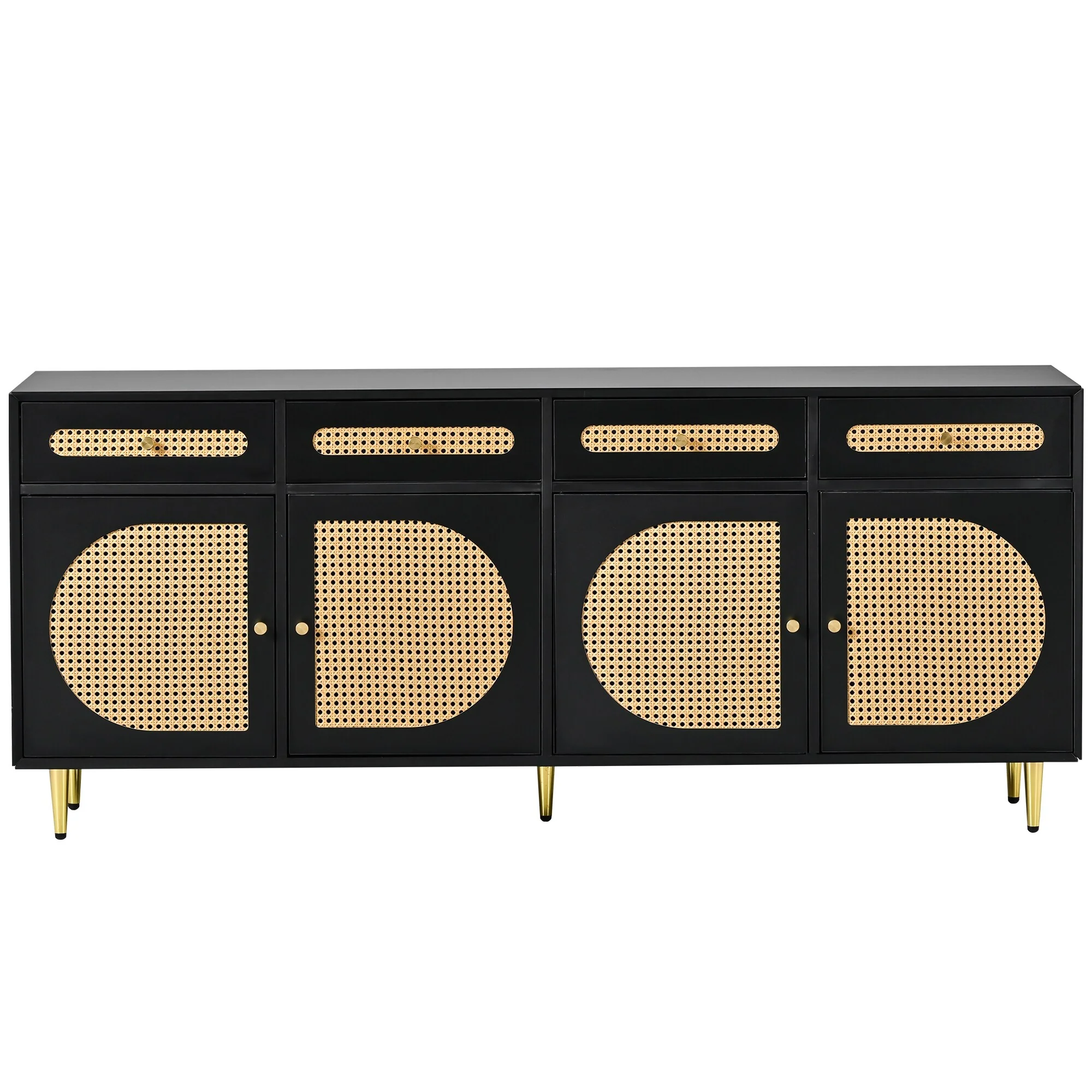 TV Stand with Rattan Door for TVs up to 65 with Adjustable Shelves - 64.57 D x 15.75 W x 27.56 H