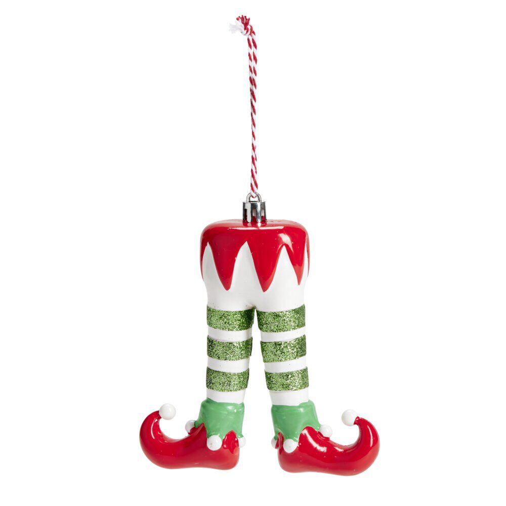 Décoration à suspendre jambes de lutin de No&euml;l 11x3,5xH11cm