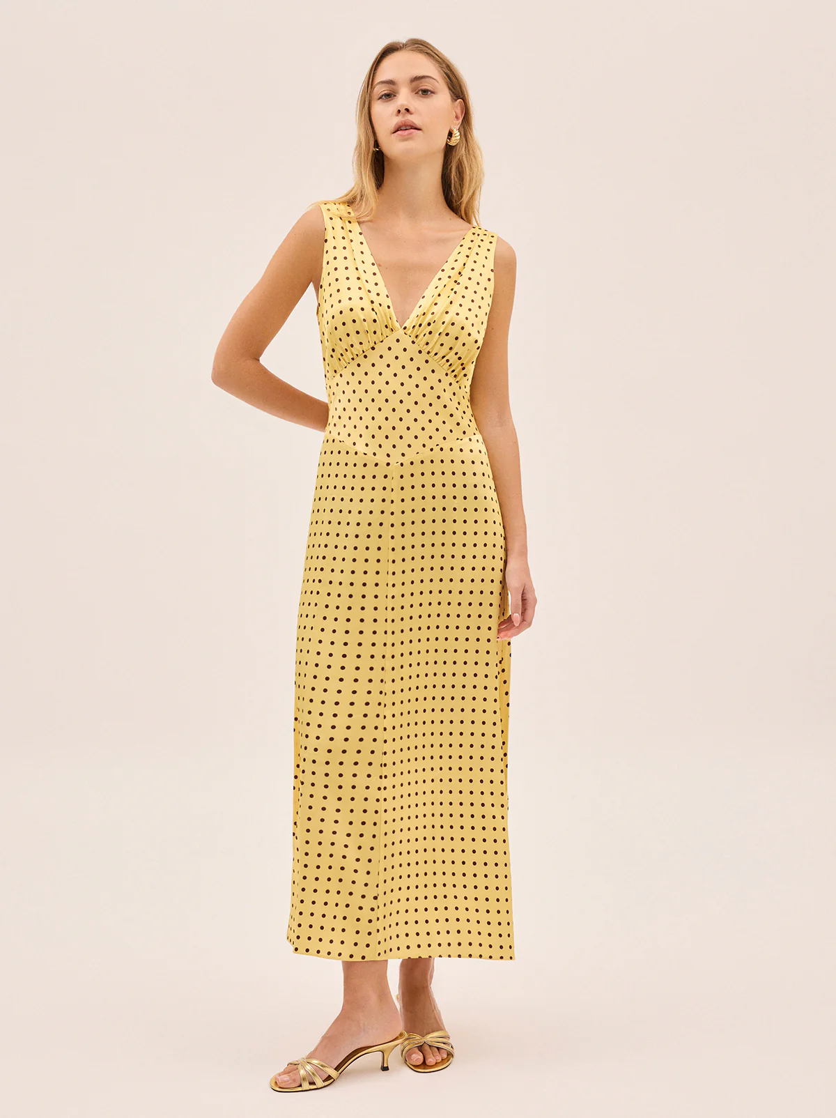 Gaia Yellow Pin Dot Print Dress