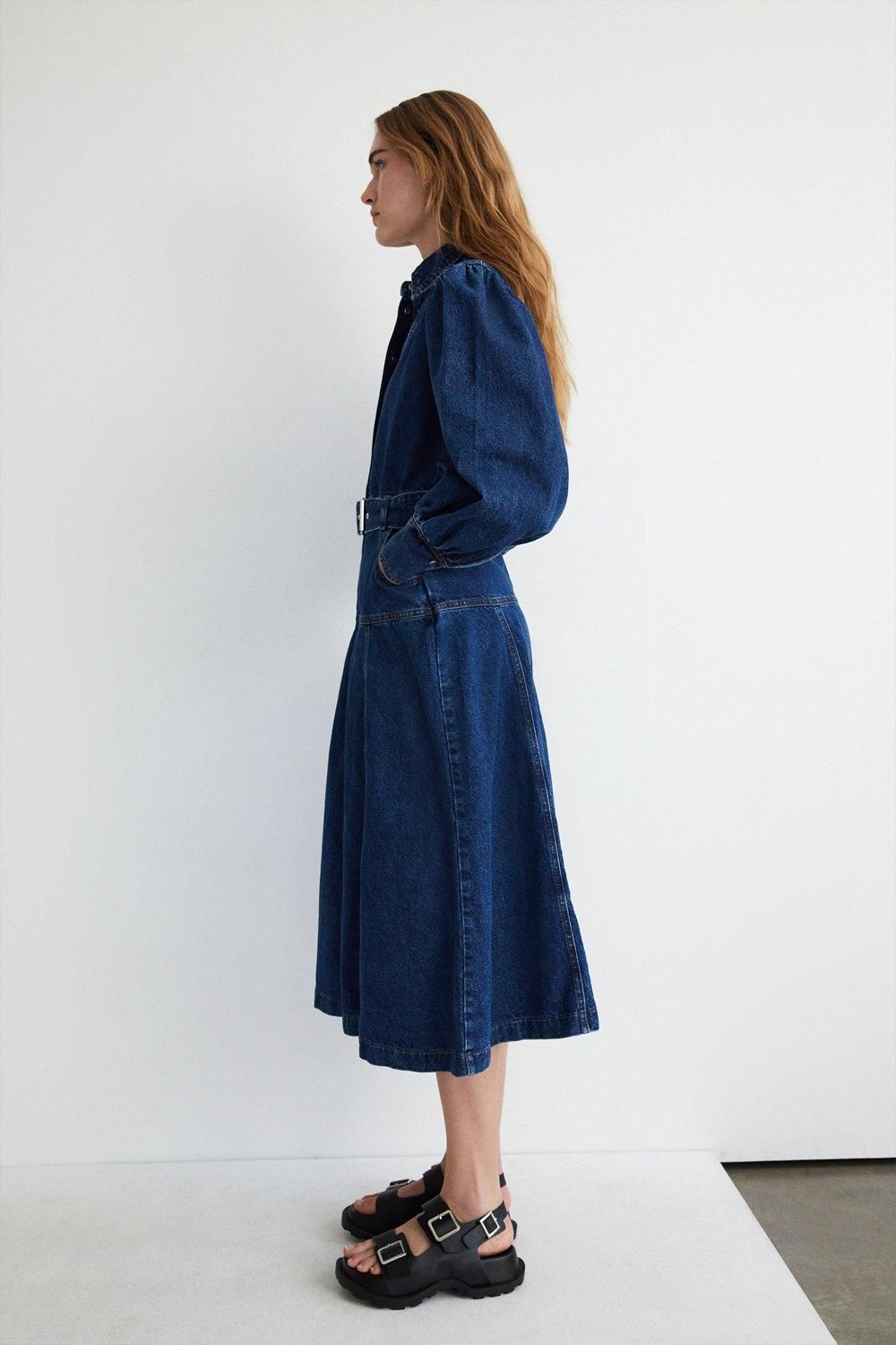 Warehouse Denim Western Style Belted Midi Dress