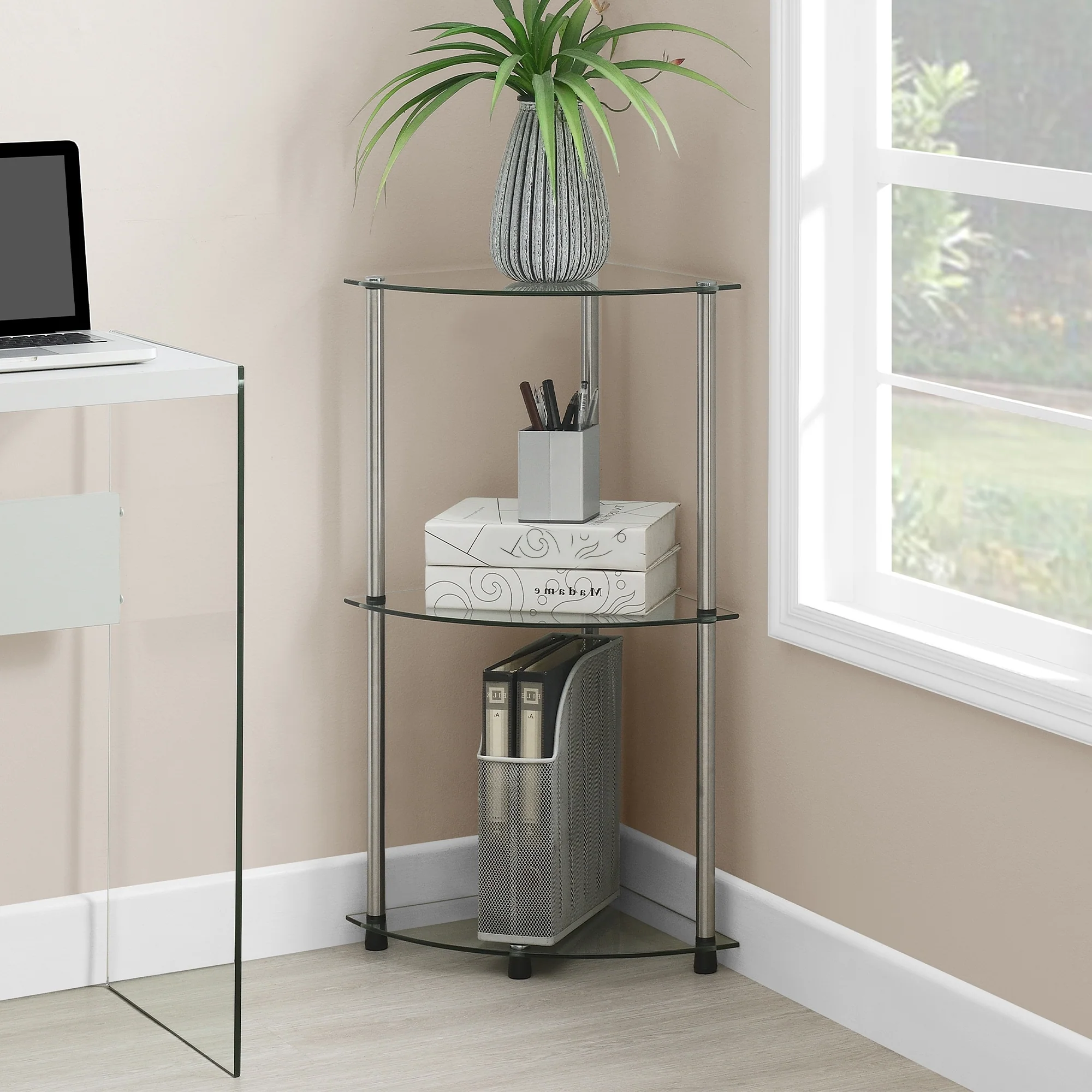 Convenience Concepts Designs2Go Classic Glass 3 Tier Corner Shelf