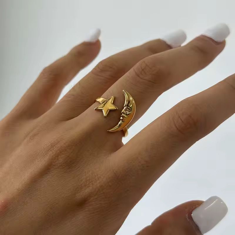 The Colourful Aura Boho Celestial Moon and Star Ring Adjustable Gold/Silver