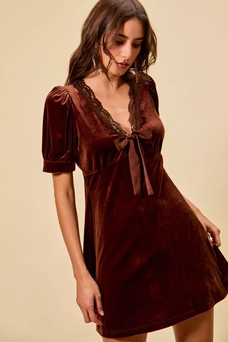 Velvet Short Sleeves Mini Dress
