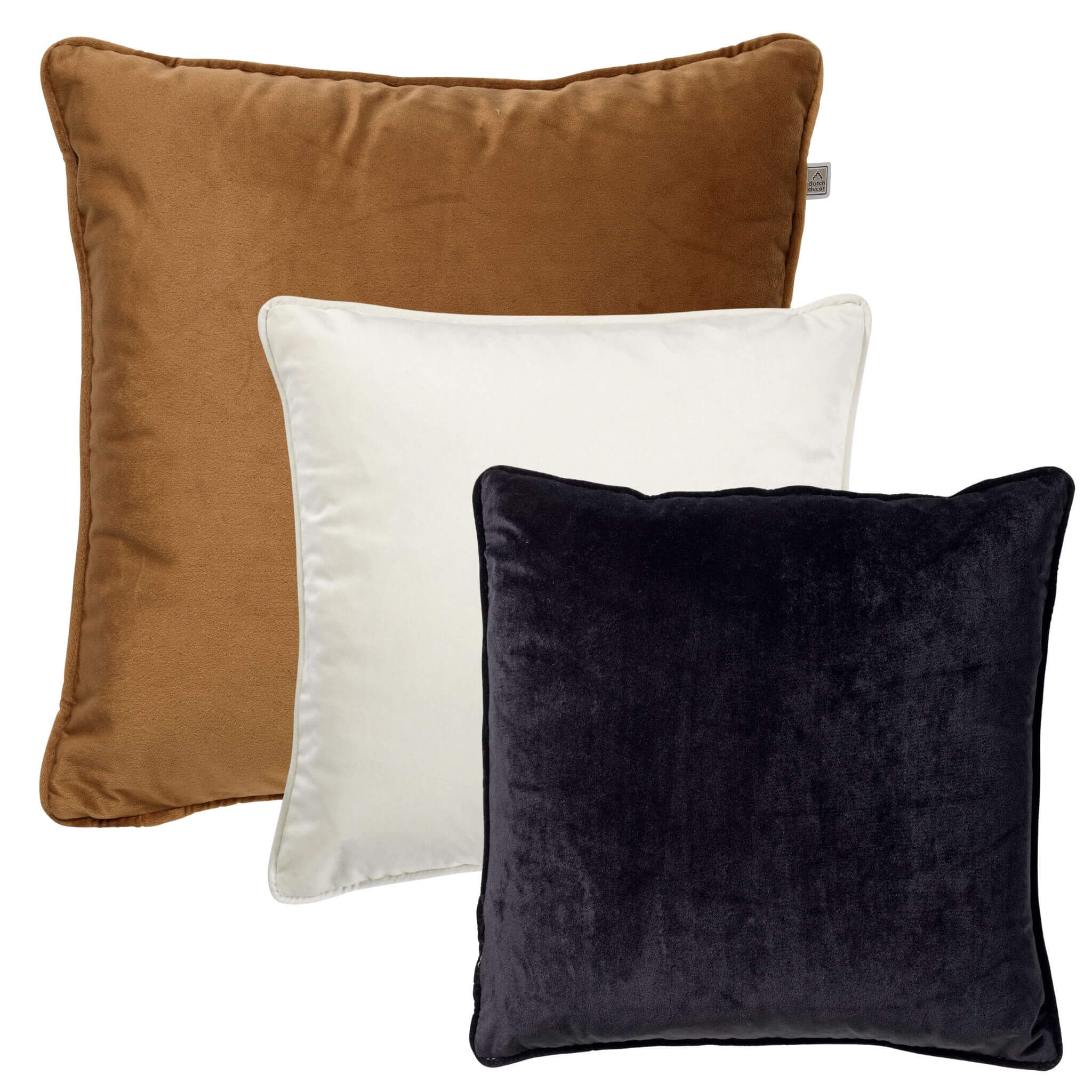 KUSSENSET - 3-delig - Velvet Layers - 60x60 cm, 45x45 cm - inclusief binnenkussens - bruin, wit, zwart