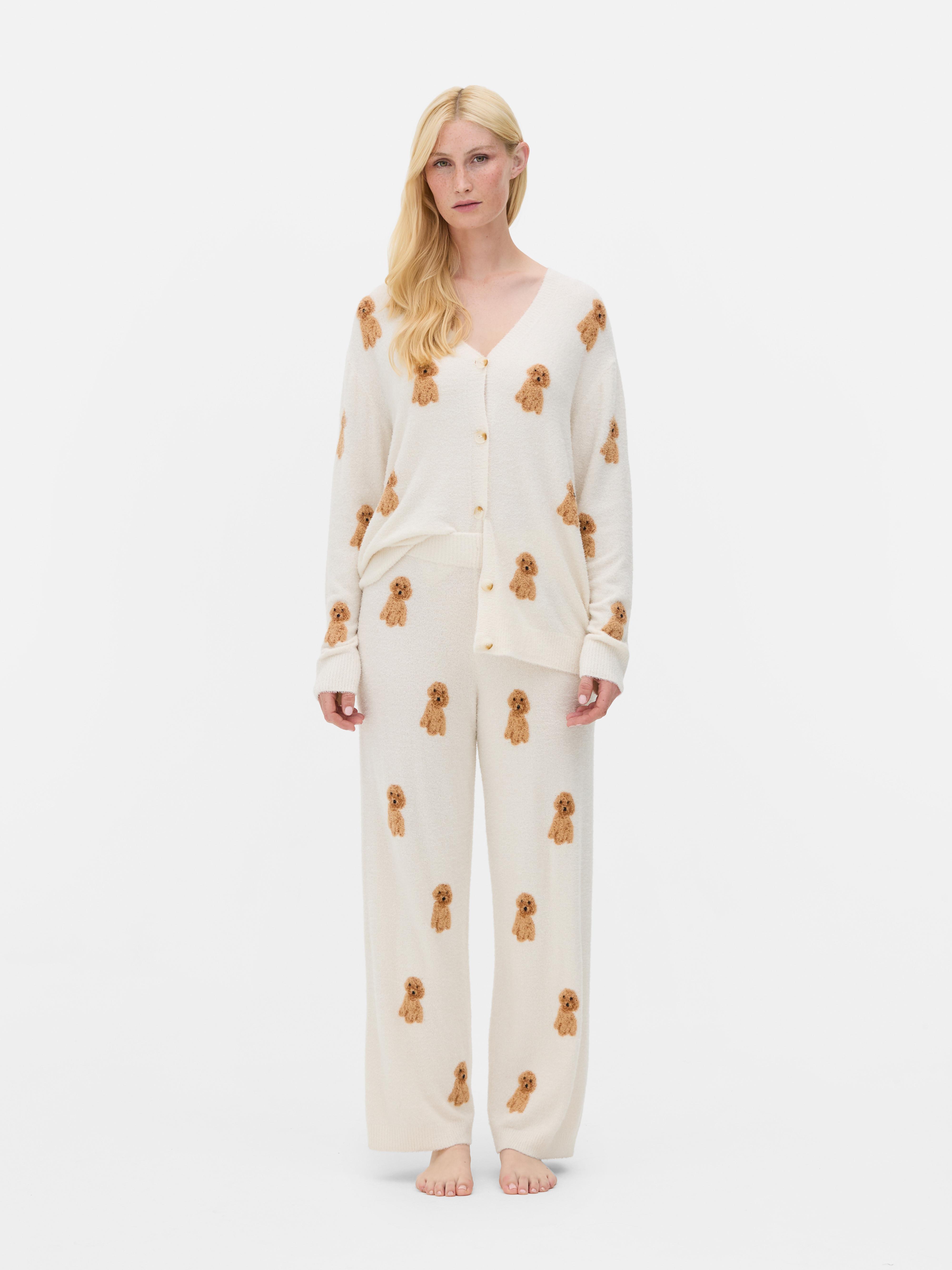 Fluffy Wide Leg Printed Pajama Bottoms