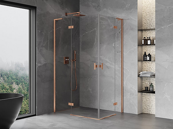 Mexen Mist-H L Duo cabine de douche pivotante gauche 100 x 90 cm, transparent, cuivre brossé - 8A5L-100L-090P-65-00