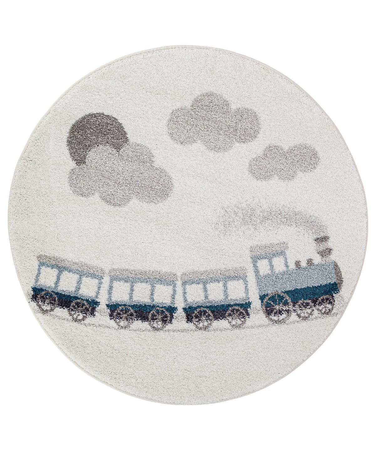 TRAIN - Tapis rond enfant tchou-tchou bleu 120x120, OEKO-TEX®