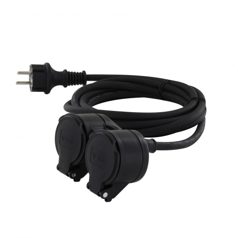Allonge électrique à double tête noire 3 x 1,5 mm² 10 m CHACON