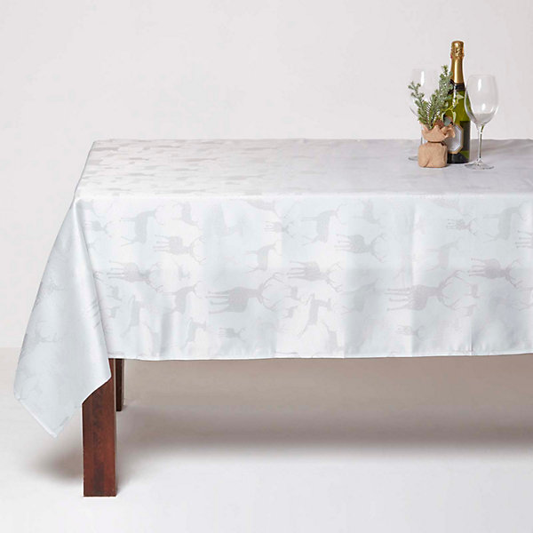 Nappe de noël en tissu - rennes argent - 132 x 228 cm - HOMESCAPES