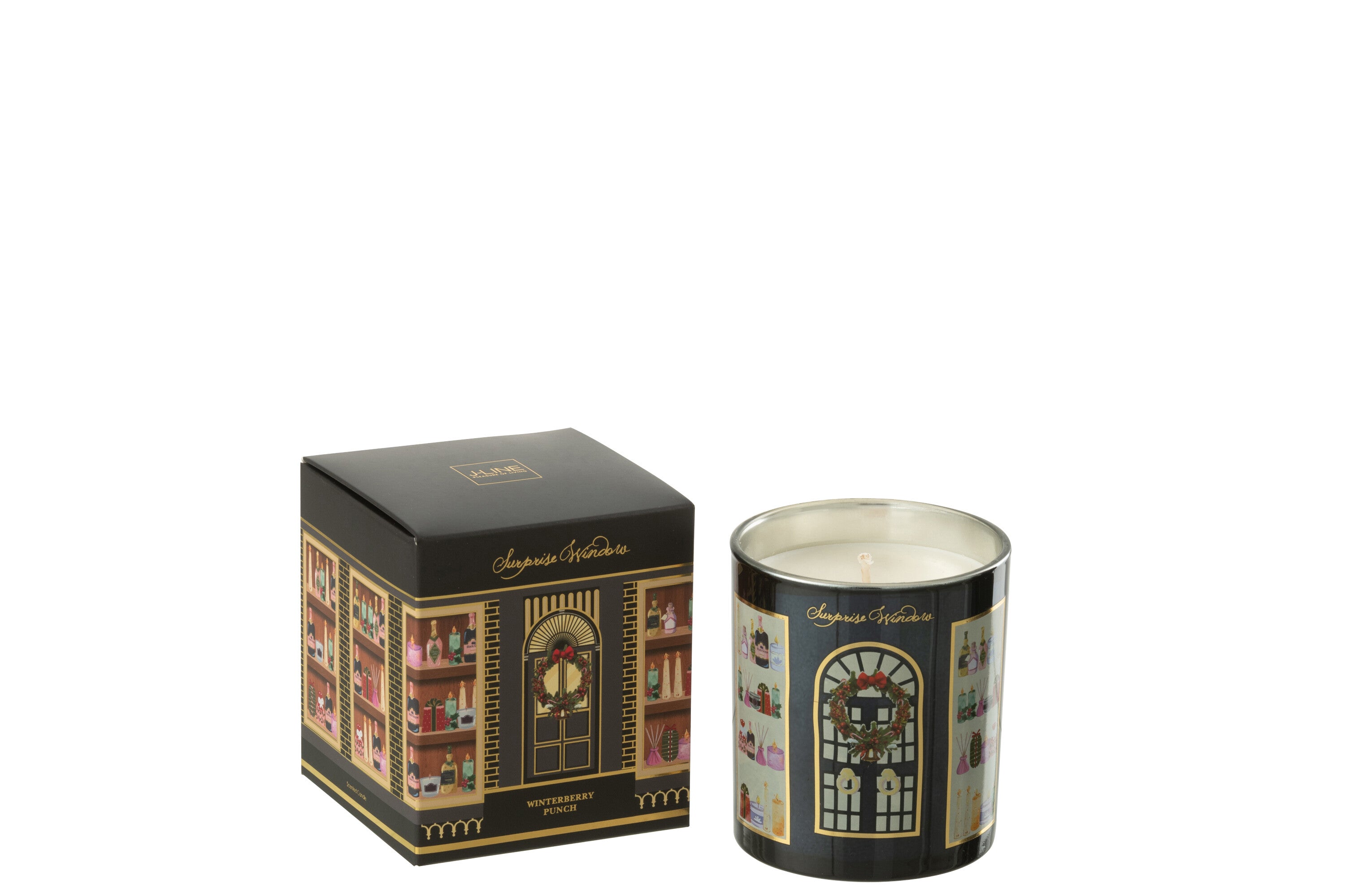 J-Line geurkaars Surprise Window - glas - mix/zwart