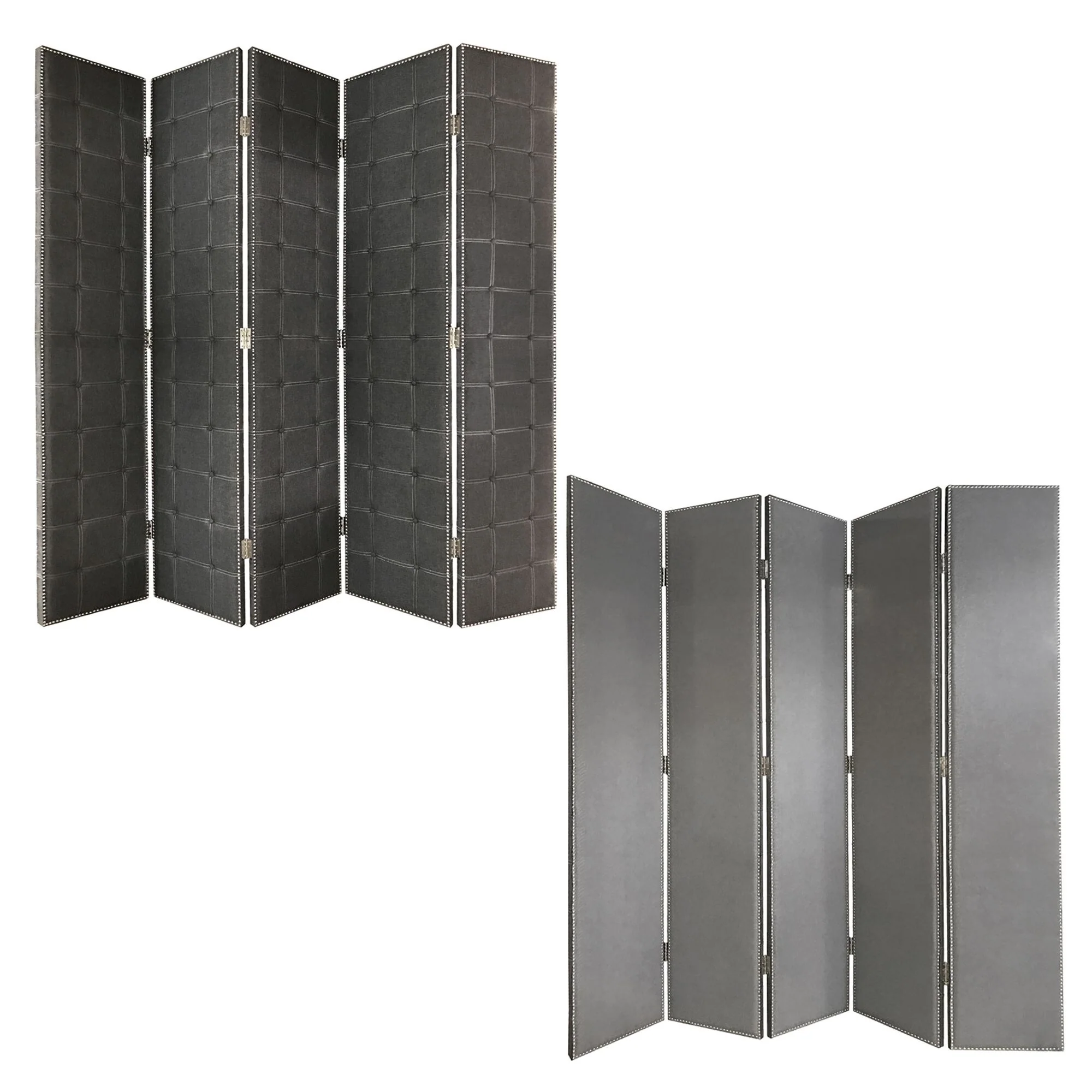 108 x 2.5 x 108 Gray Fabric And Wood Double Sided Screen