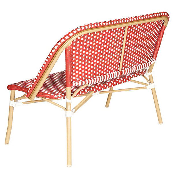 Banc de jardin en alumunium et rotin synthétique blanc et rougeOviala