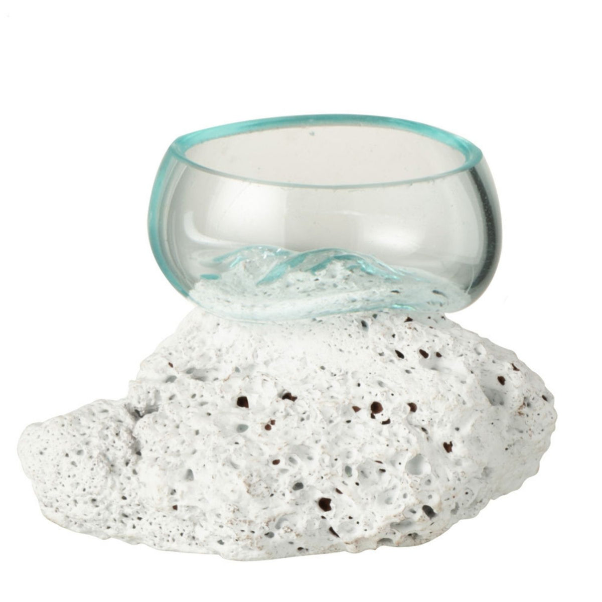 J-Line vaas Op Voet Lava - steen/glas - wit/transparant - extra small - Ø 10 cm