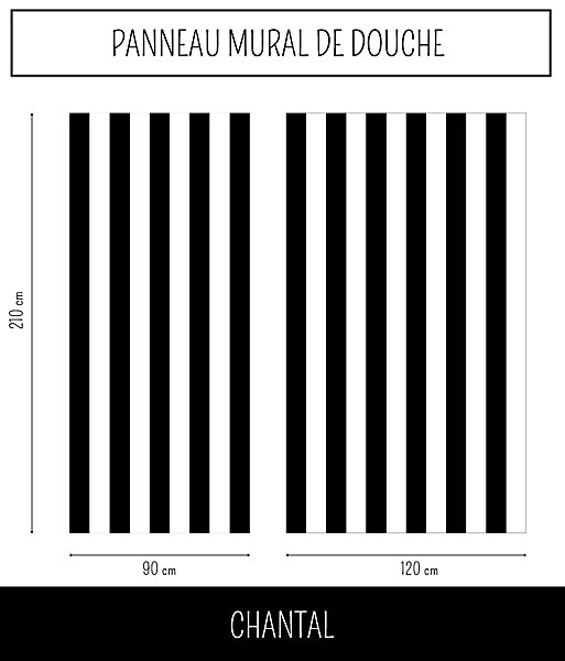 Panneau Mural Alu Douche salle de bain CHANTAL noir et blanc 120 cm x 210 cm Ma Nouvelle Déco