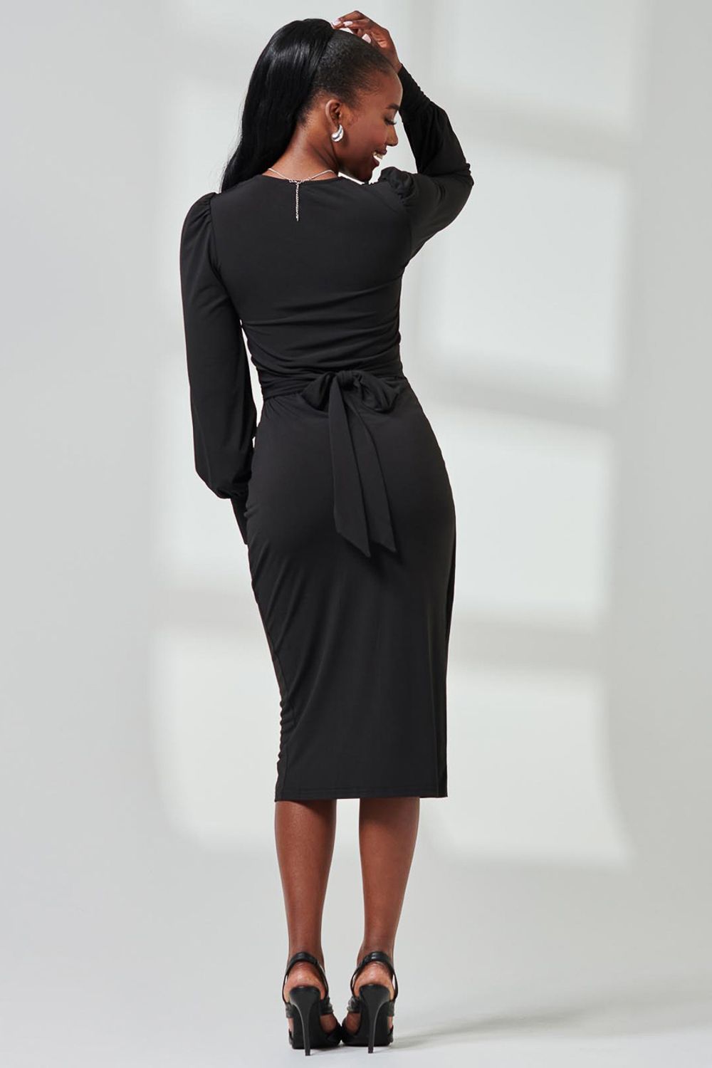 Jolie Moi Jersey Wrap Slit Pencil Dress